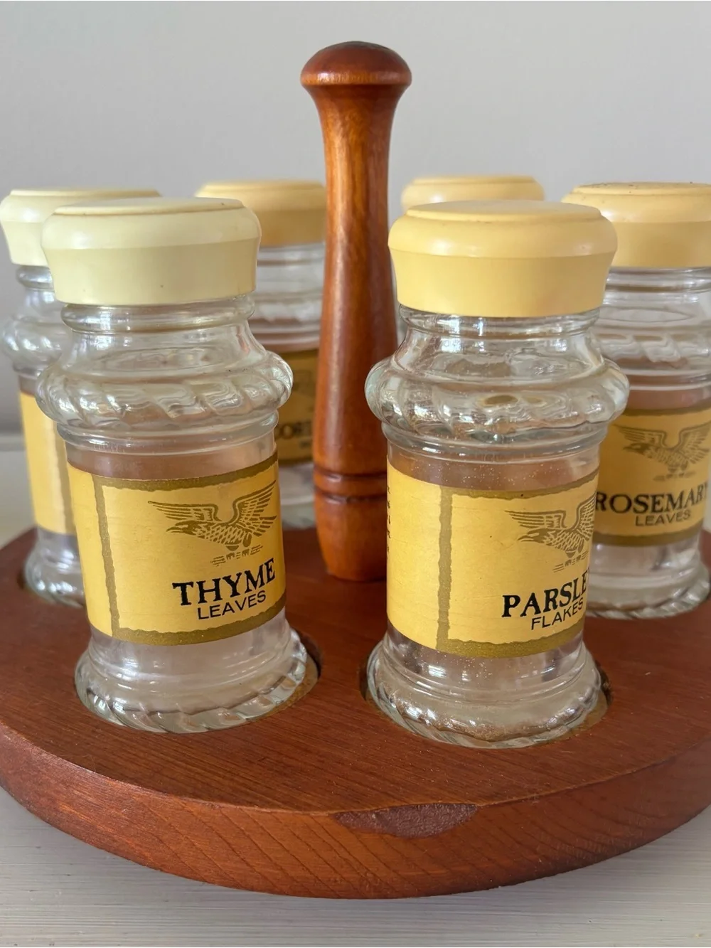 Vintage Spice Jar Set with Yellow Labels